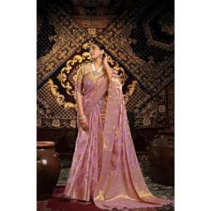 Tulip Art's  Women's Organza Woven Saree With Unstitched Blouse 5.5Mtr (Pink)