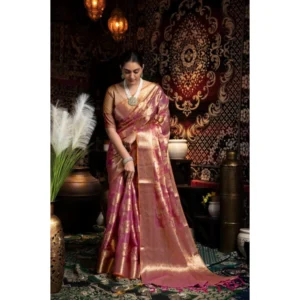 Tulip Art's  Women's Organza Woven Saree With Unstitched Blouse 5.5Mtr (Purple)